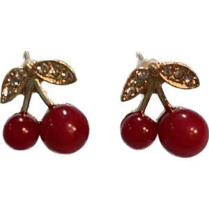Rhinestone Red Cherry Design Stud Fashion earrings - NEW -